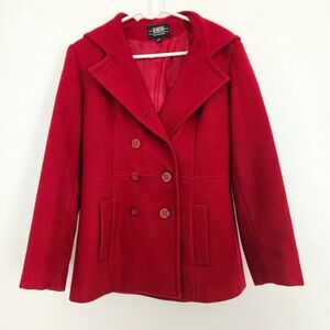 B. MOSS Red Wool Pea Coat Hood MEDIUM